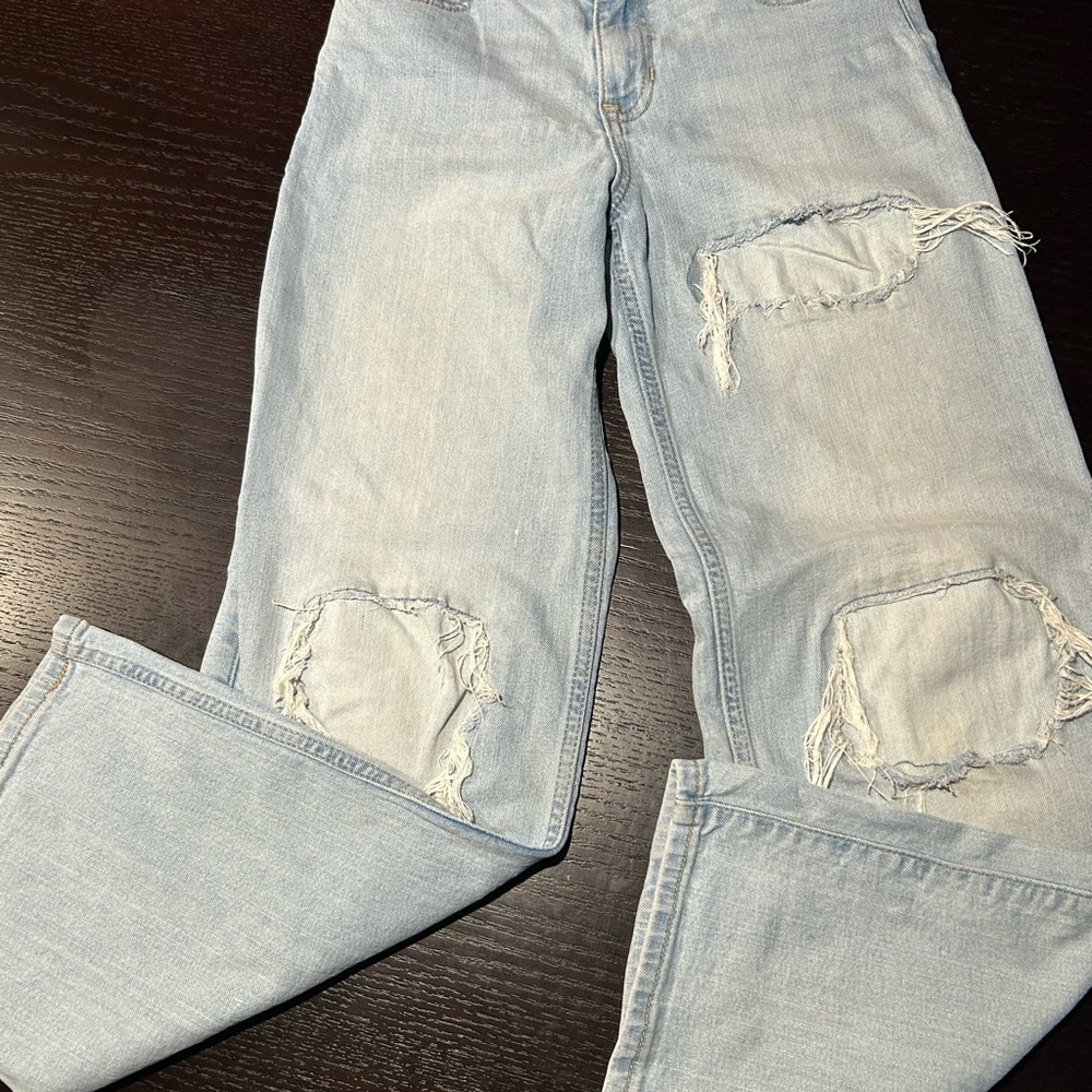 Abercrombie Kids Distressed Light Blue Flare Jeans